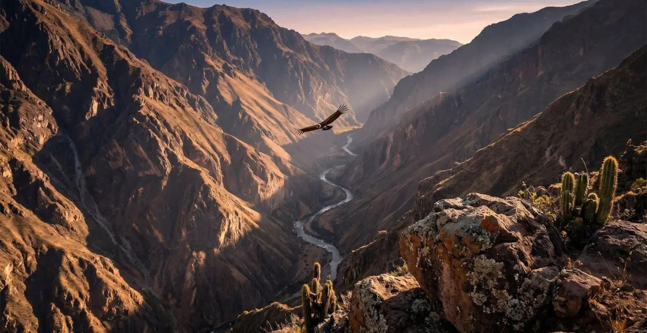 Canyon profond de Cotahuasi avec rivière serpentant entre falaises rocheuses