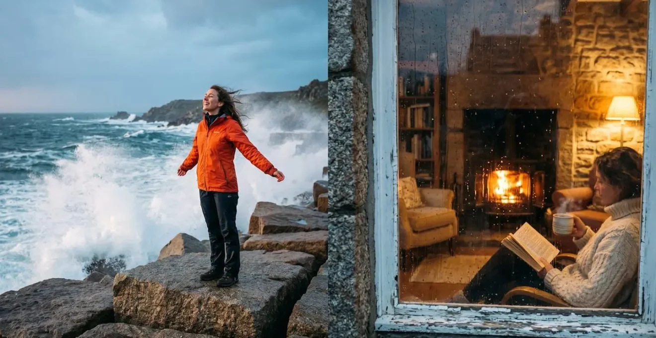Personne face aux éléments sur une digue bretonne avec vagues spectaculaires