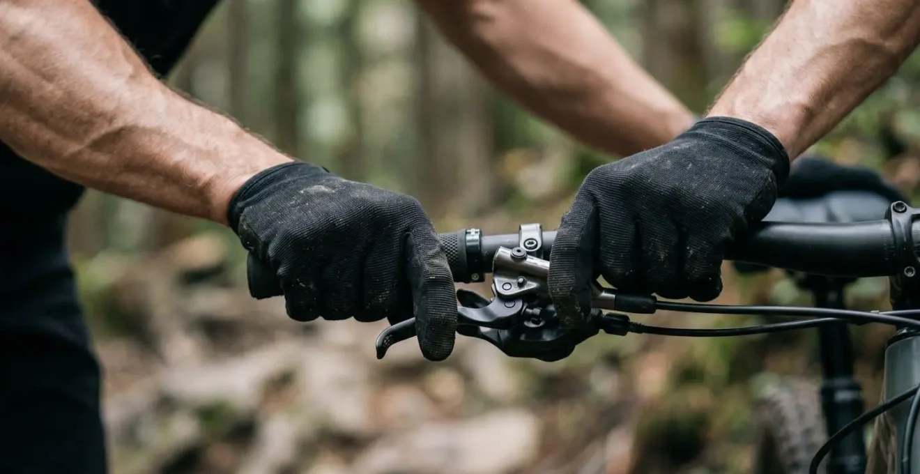 Position de freinage technique en descente VTT sur terrain escarpé