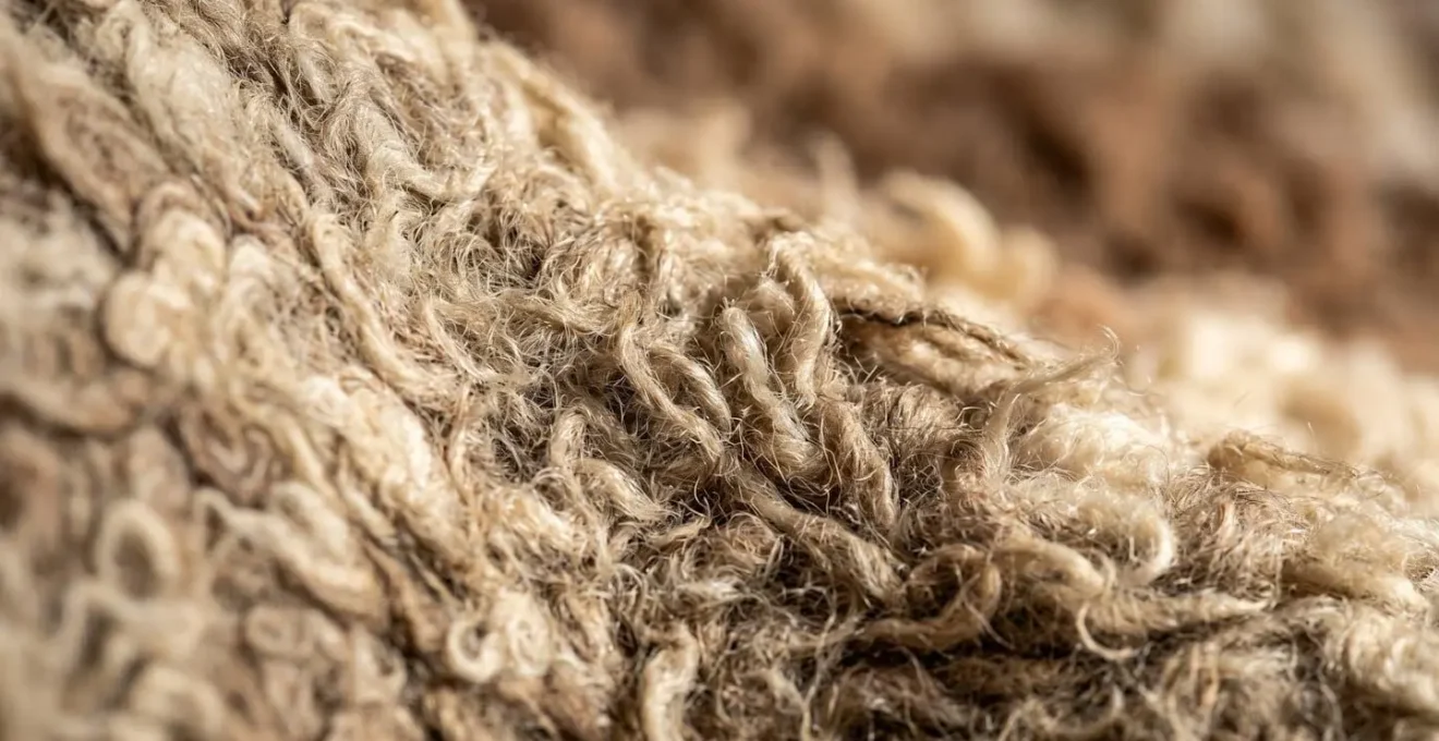 Détail macro du feutre de laine traditionnel d'une yourte avec texture visible