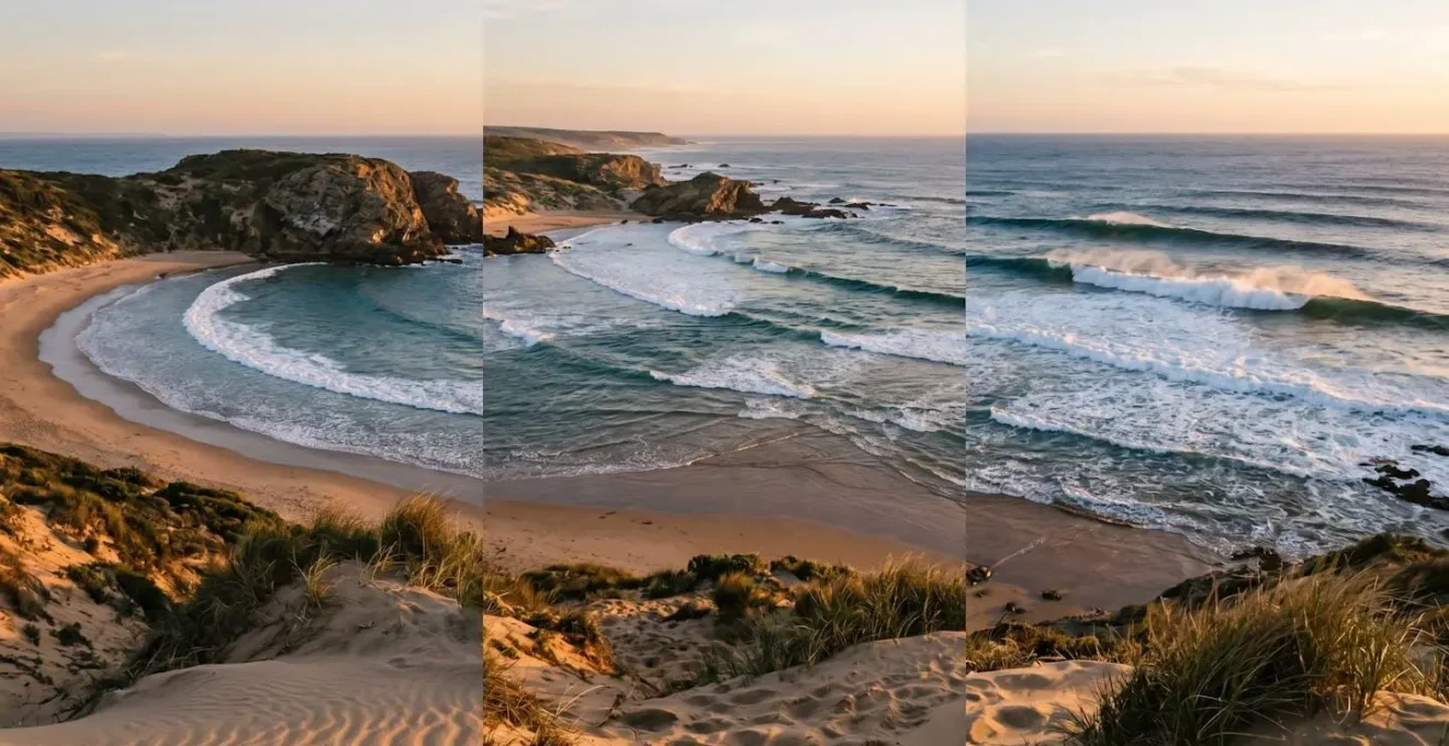 Plage de surf avec zones sécurisées pour débutants marquées naturellement par la topographie