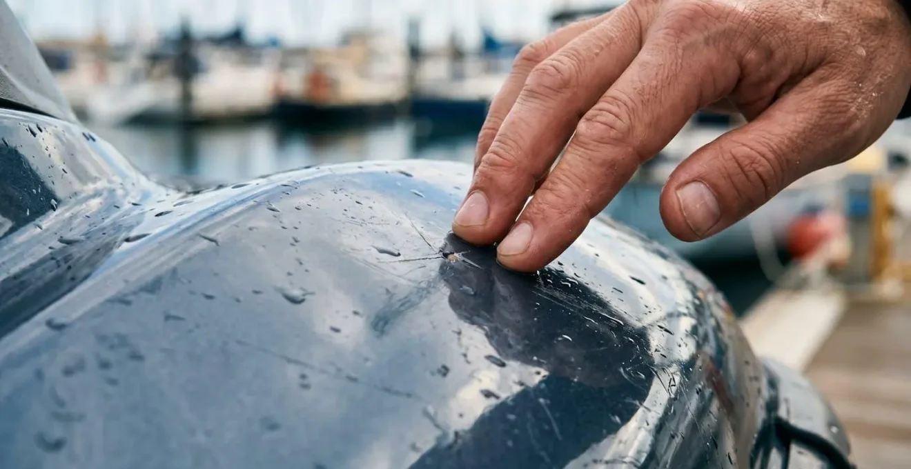 Macro sur détails de vérification d'une coque de jet-ski
